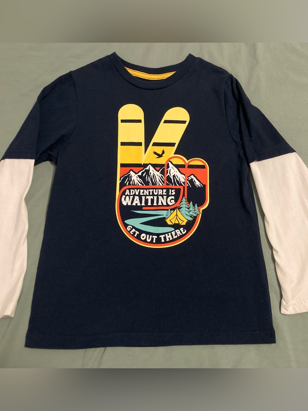 Garanimals Navy Long-Sleeve Tee with White Sleeves and Yellow Graphic